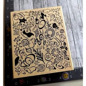 JudiKins Christmas Holiday Background Winter 2399J Rubber Stamp Wood #A17